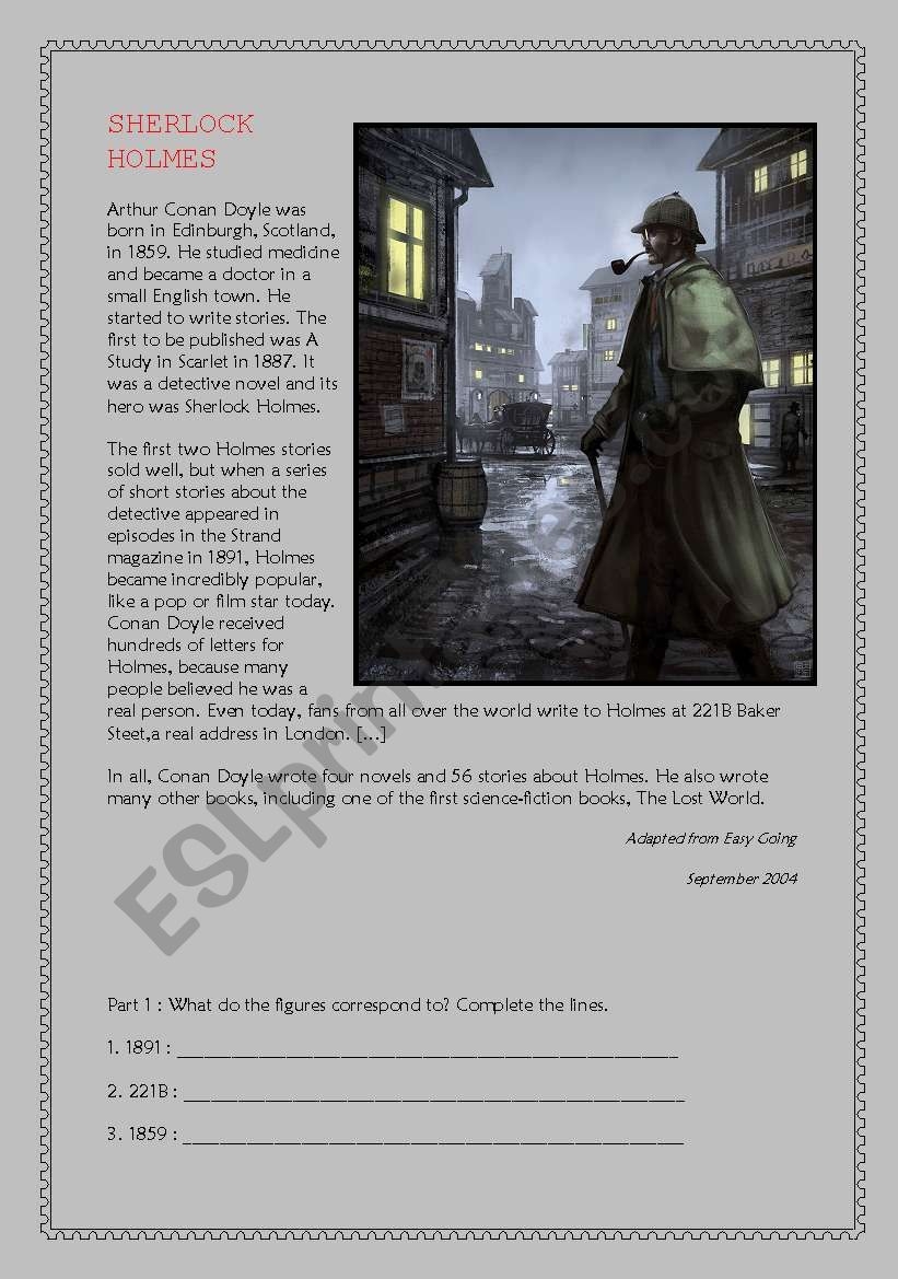 Sherlock Holmes Reading Comprehension A2 ESL Worksheet By Willetjo