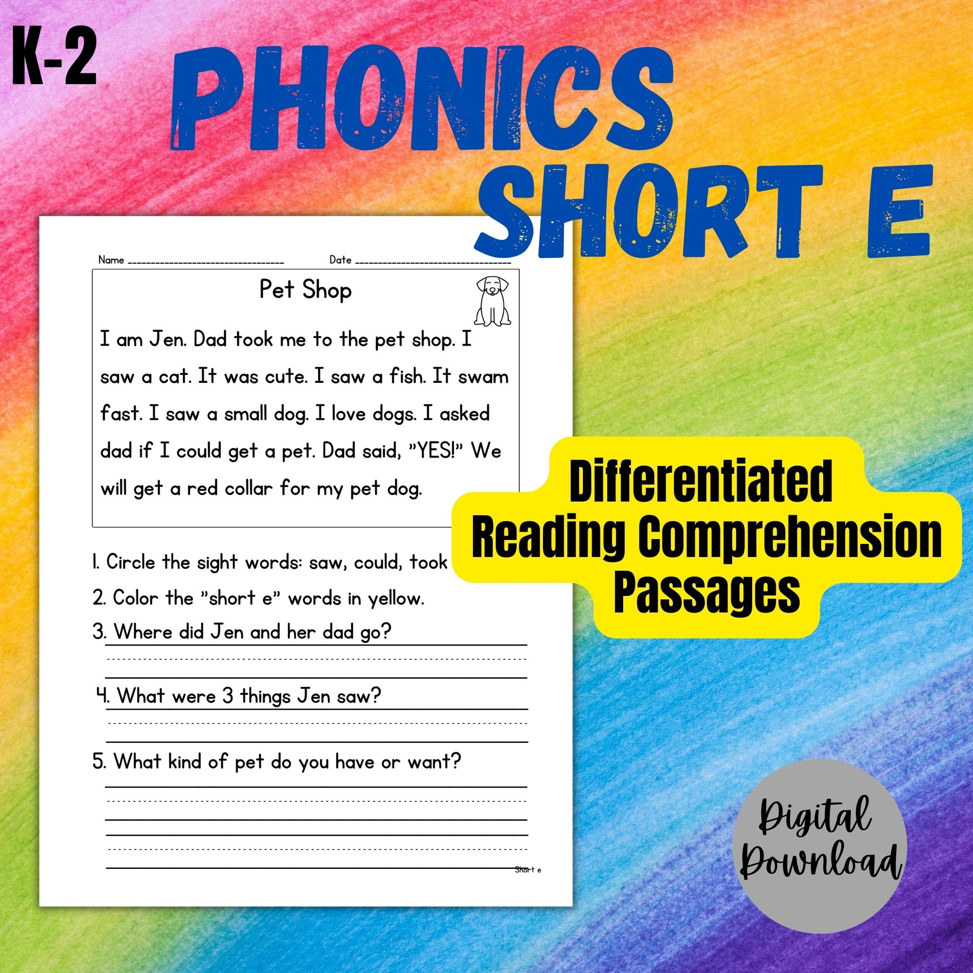 Short E Story Passage Reading Comprehension Worksheets Made By Teachers