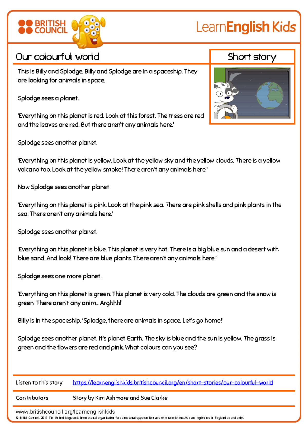 Short Stories Our Colourful World Transcript Britishcouncil learnenglishkids British Council Studocu
