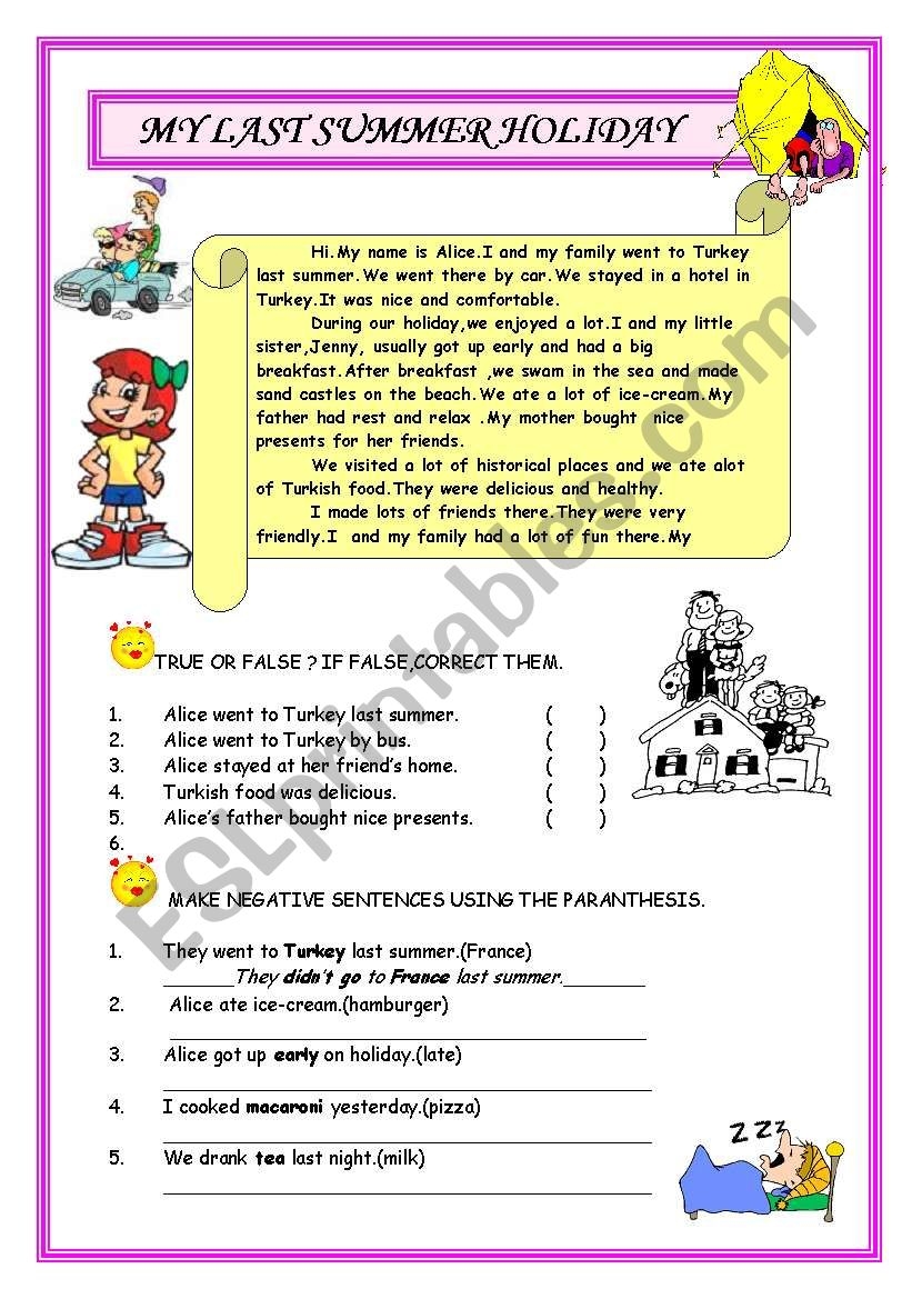 Simple Past Tense Reading Comprehension Worksheet