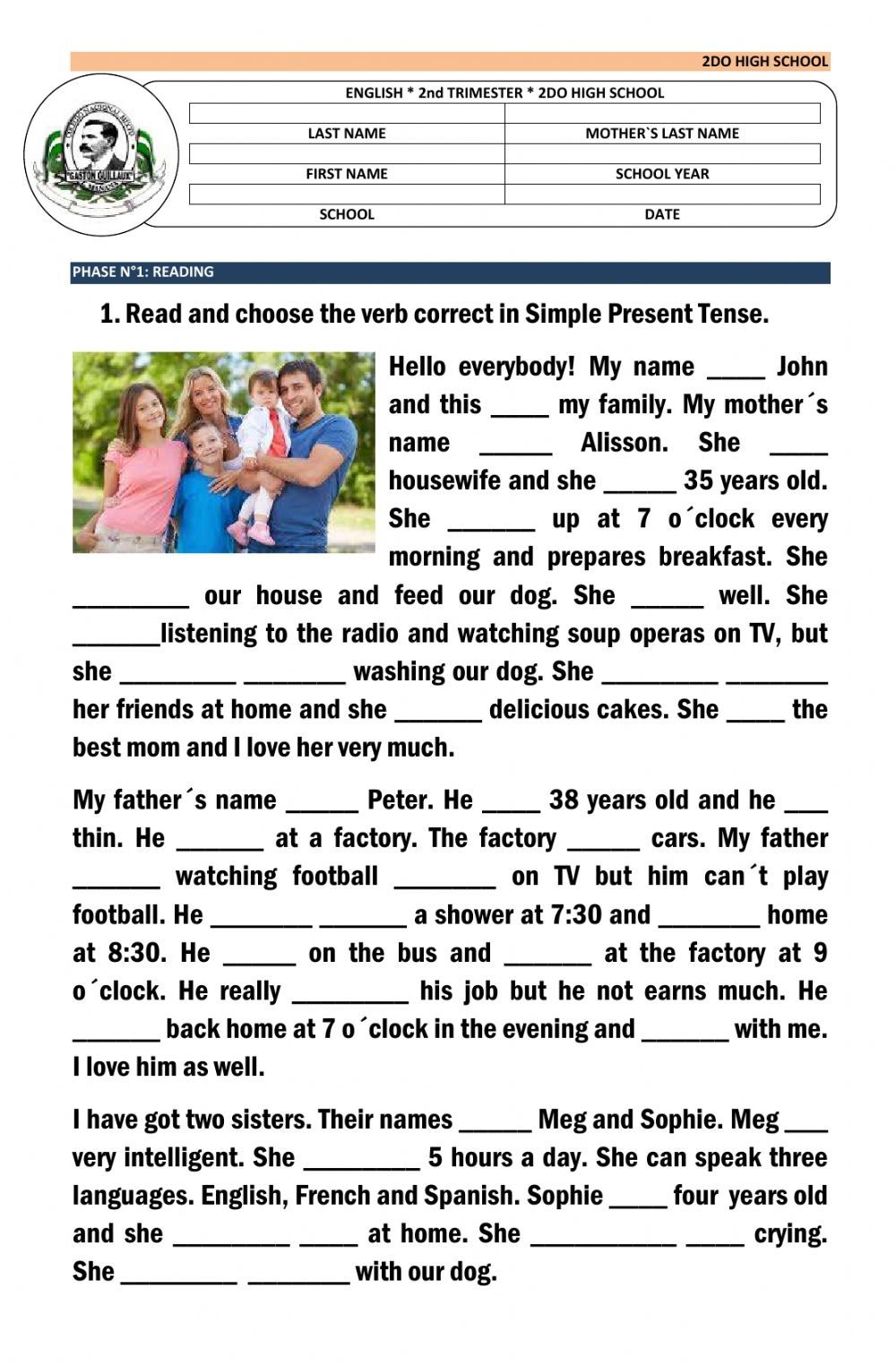 Simple Present Reading Comprehension Worksheets