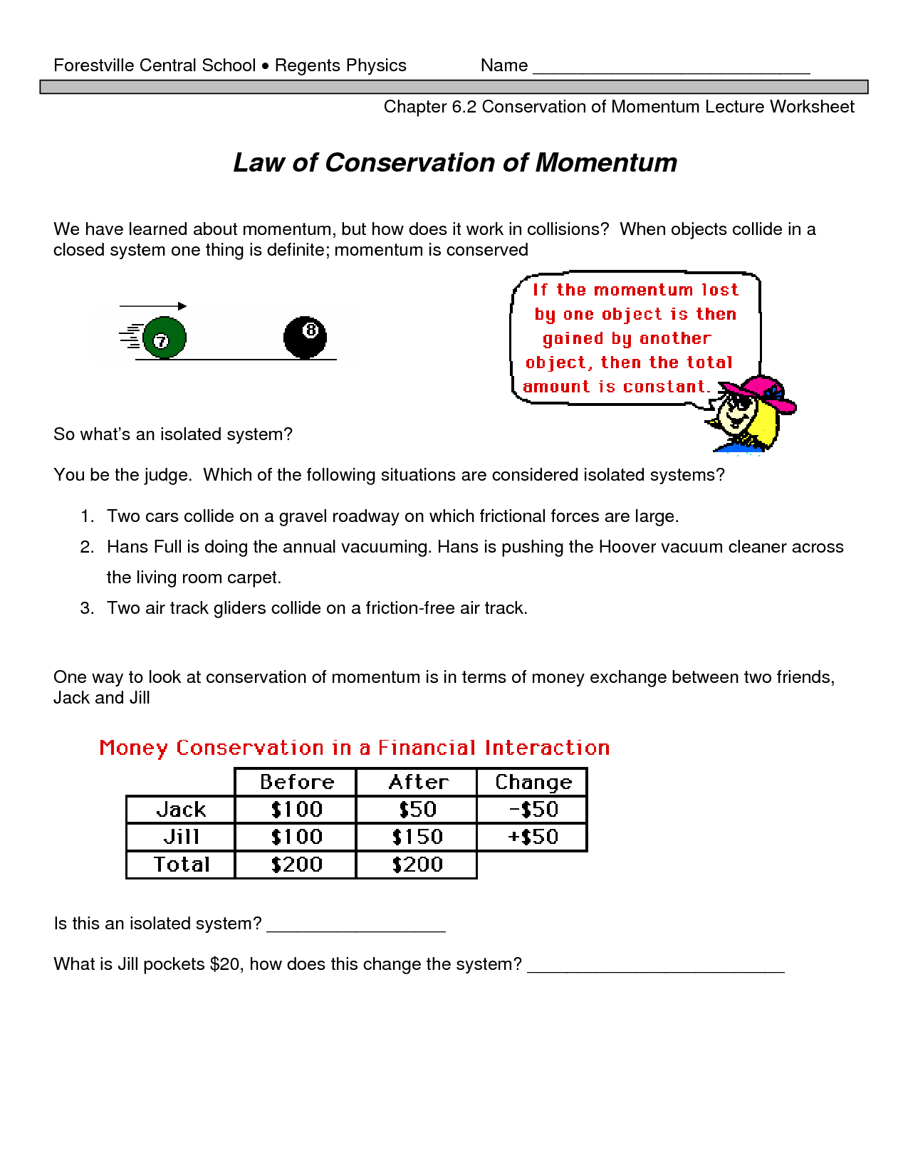 SOLUTION 6 2 Convervation Of Momentum Lecture Worksheet Studypool Worksheets Library
