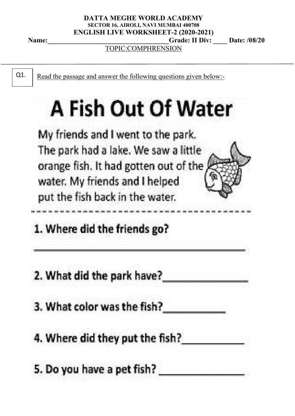 SOLUTION Grade 2 Worksheet Reading Comprehension Studypool Worksheets Library