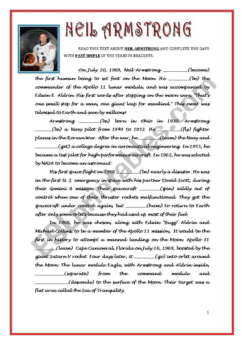 Neil Armstrong Reading Comprehension Worksheet