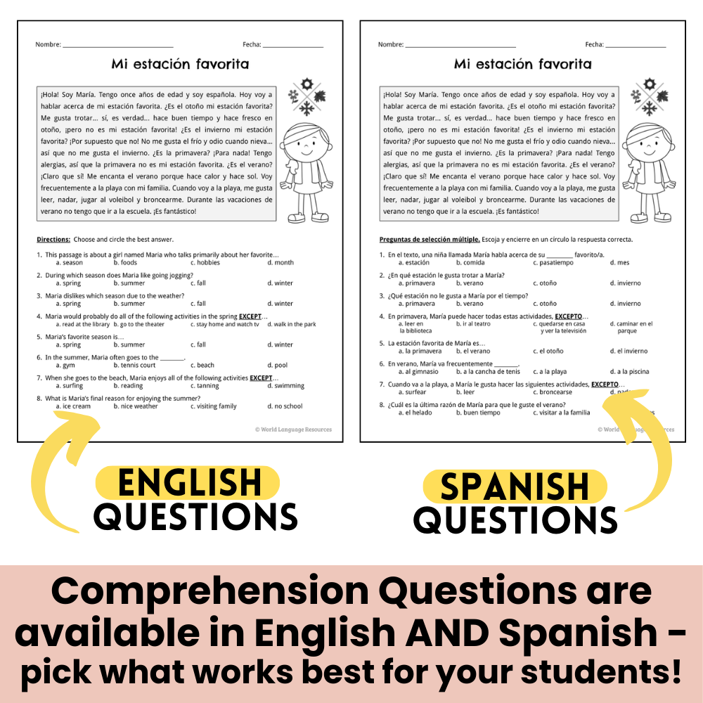 Reading Comprehension Worksheets Latino