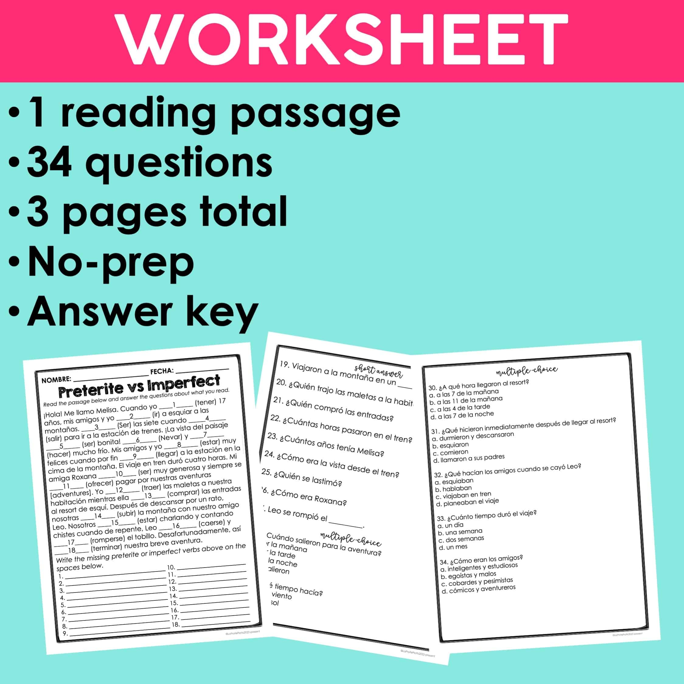 Spanish Sub Plans Preterite Vs Imperfect Reading Comprehension Activities La Profe Plotts