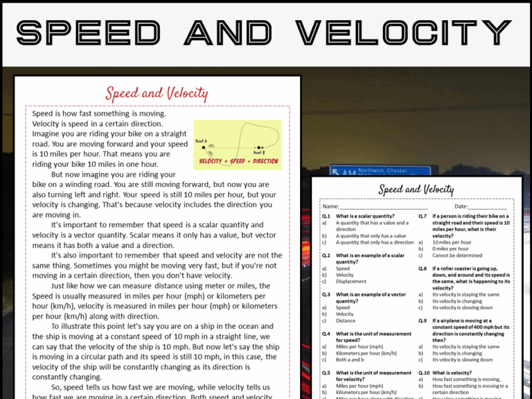 Speed And Velocity Reading Comprehension Passage And Questions PDF Teaching Resources