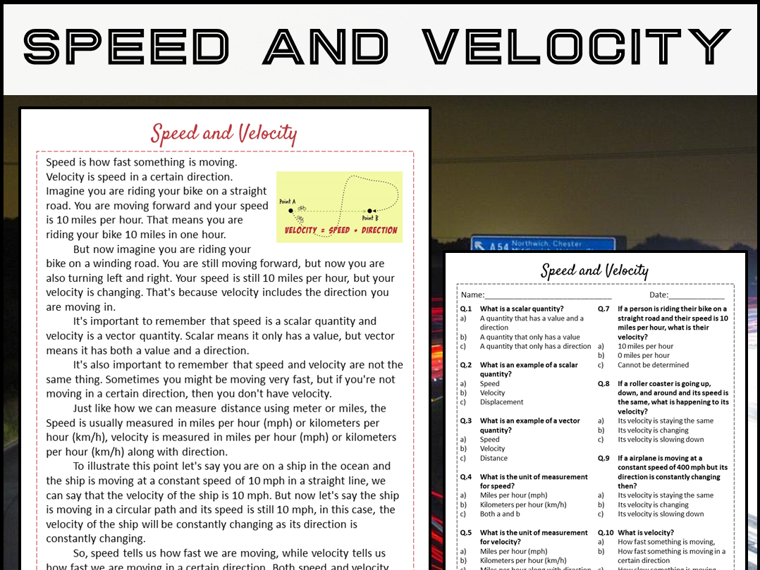 Speed And Velocity Reading Comprehension Passage And Questions PDF Teaching Resources
