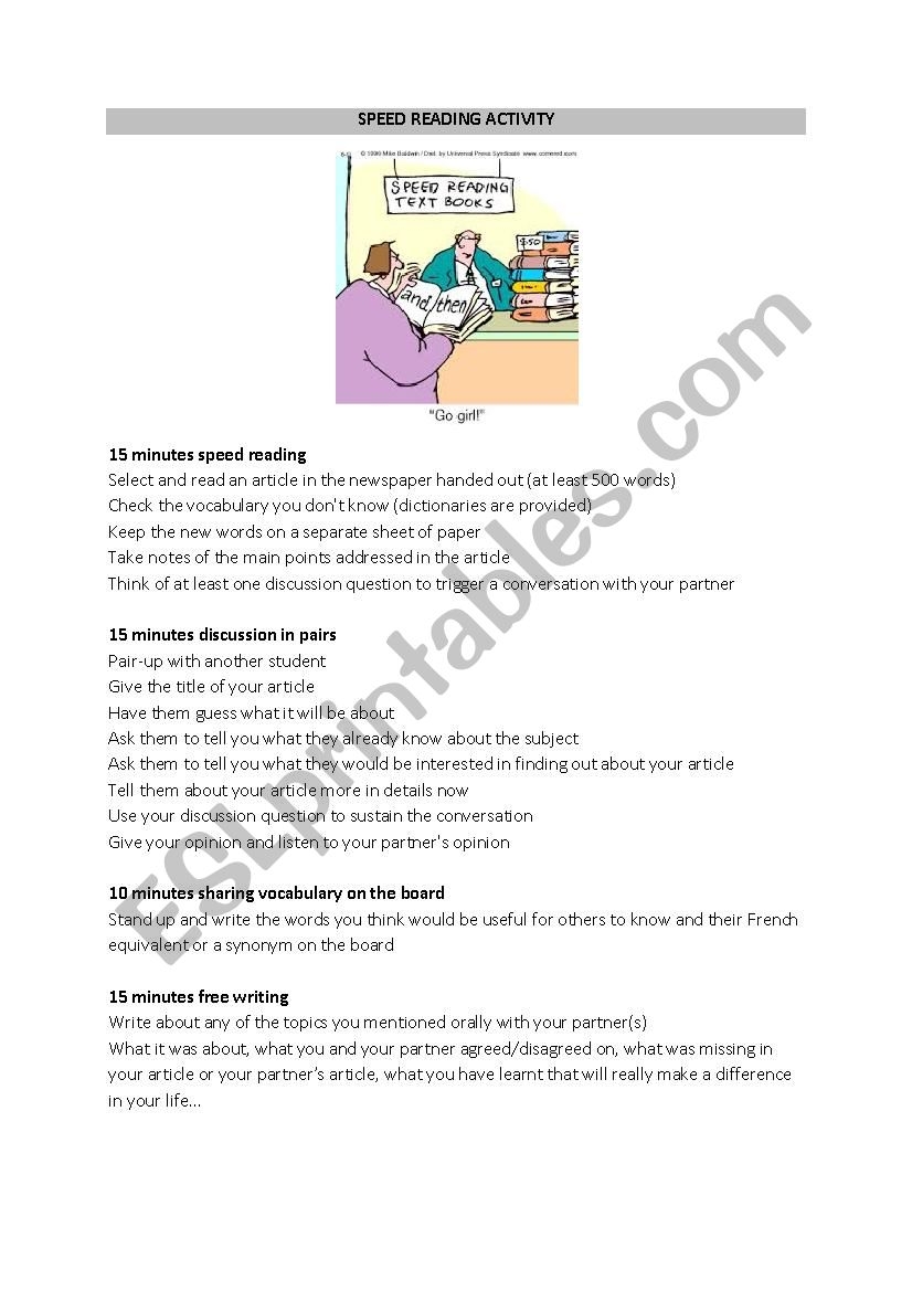 Speed Reading Activity ESL Worksheet By Leacampana