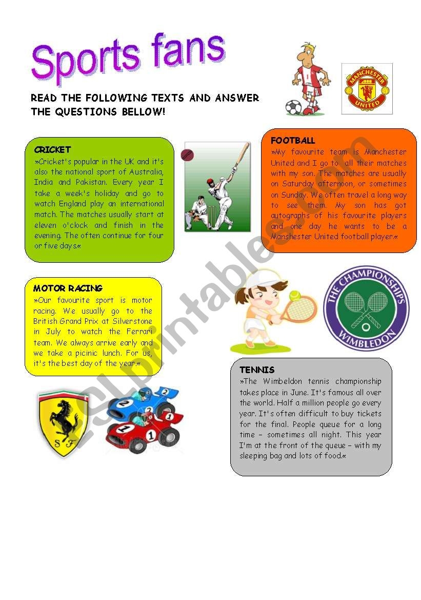 Sports Fans Reading Comprehension ESL Worksheet By Anny76 Worksheets Library
