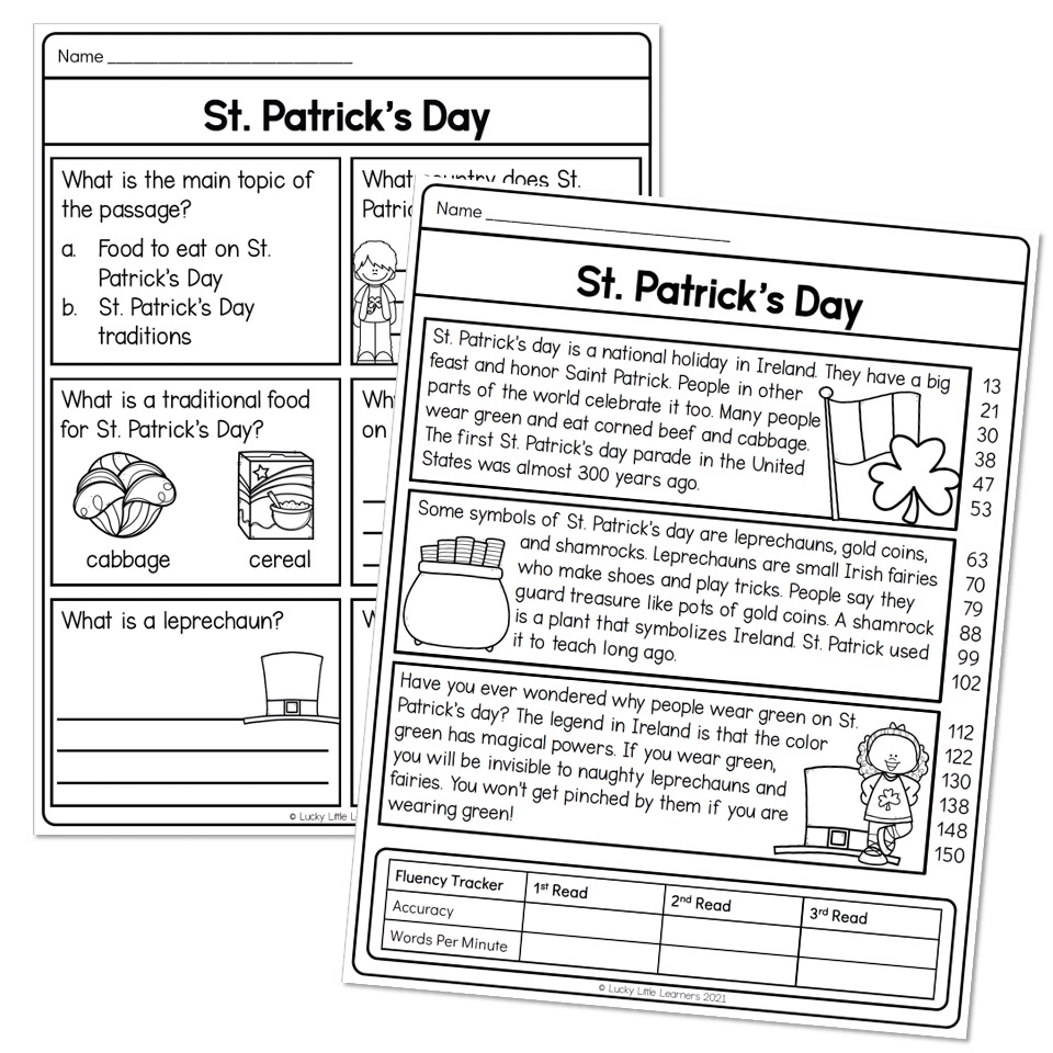 Spring Pack St Patrick s Day Reading Passage Lucky Little 