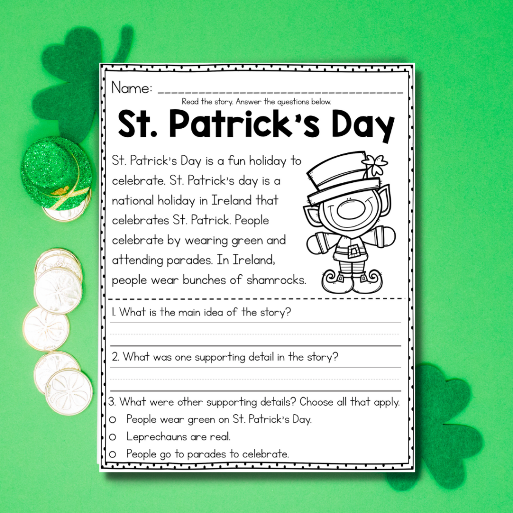 St Patricks Day Reading Comprehension Worksheets