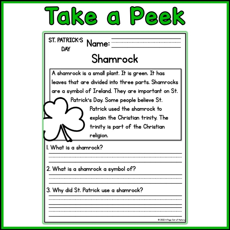 St Patricks Day Holidays Reading Comprehension Passages K 2