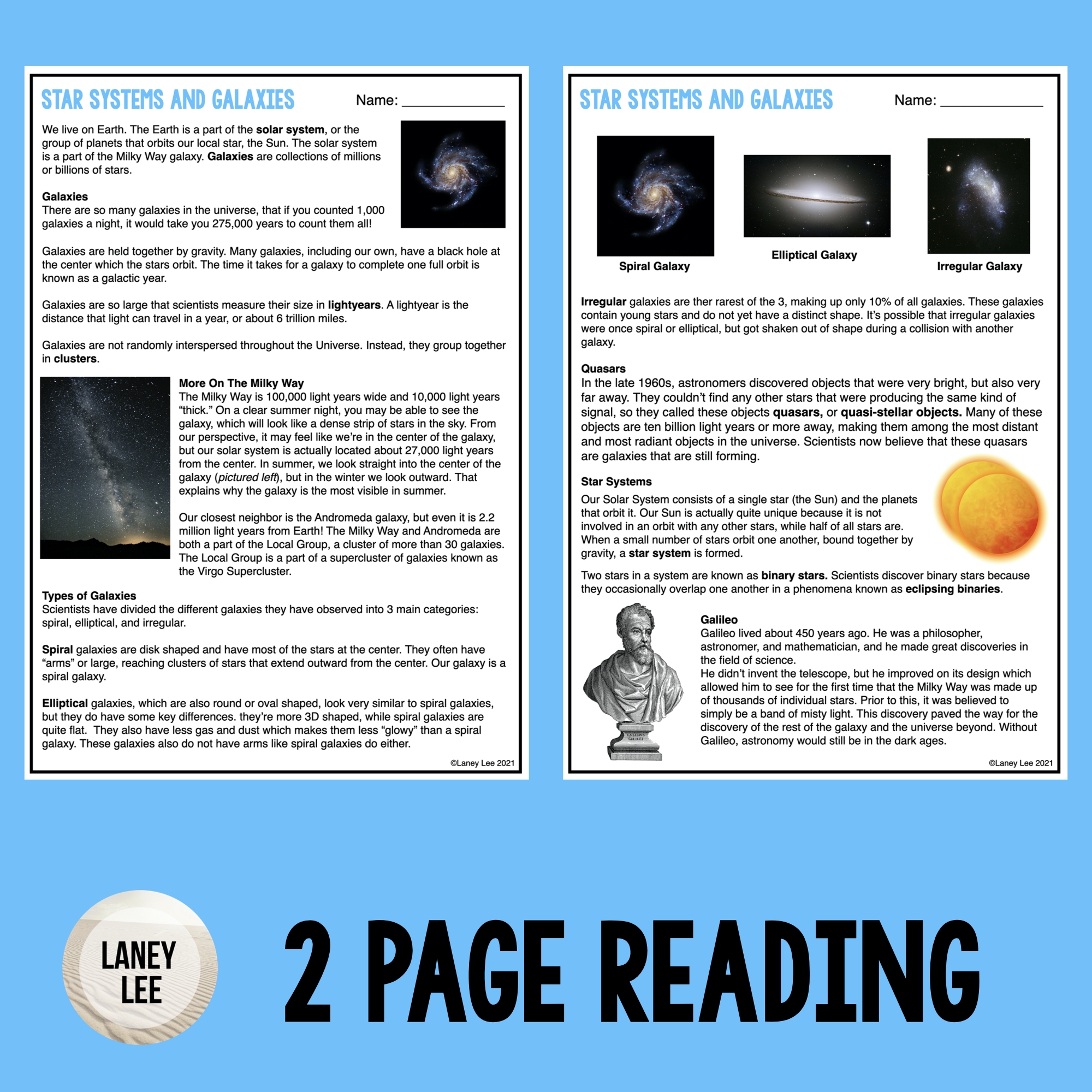 Star Systems U0026 Galaxies Guided Reading Worksheet Laney Lee