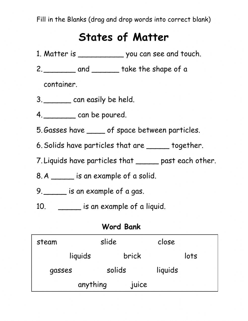 States Of Matter Online Worksheet For Grade 3 You Can Do The Worksheets Library