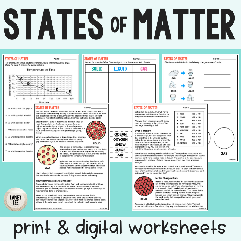 States Of Matter Reading Comprehension Worksheets Laney Lee