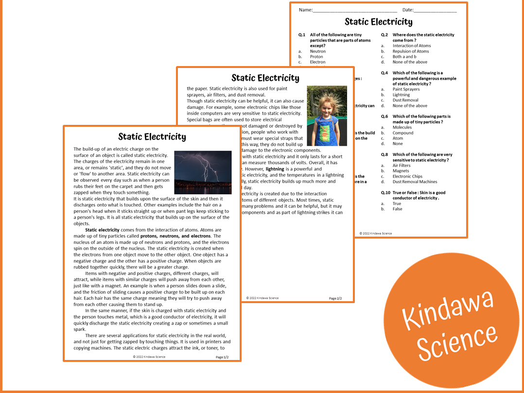 Static Electricity Reading Comprehension Passage And Questions PDF Teaching Resources