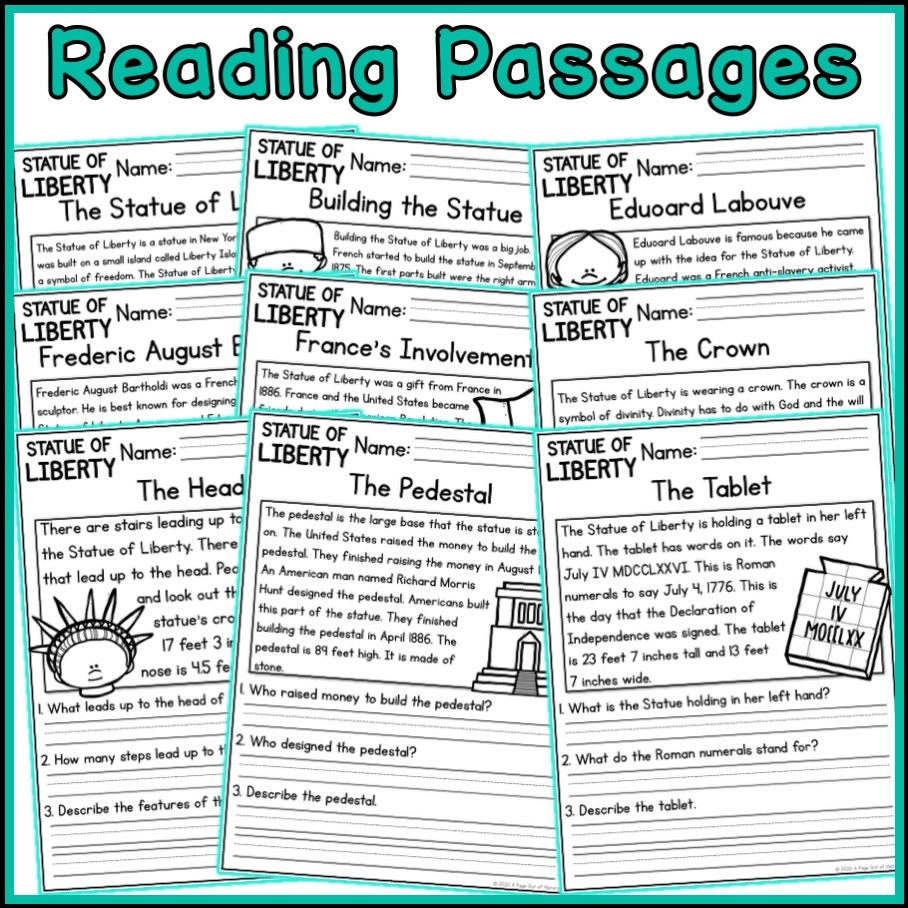Reading Comprehension Worksheets Statue Liberty
