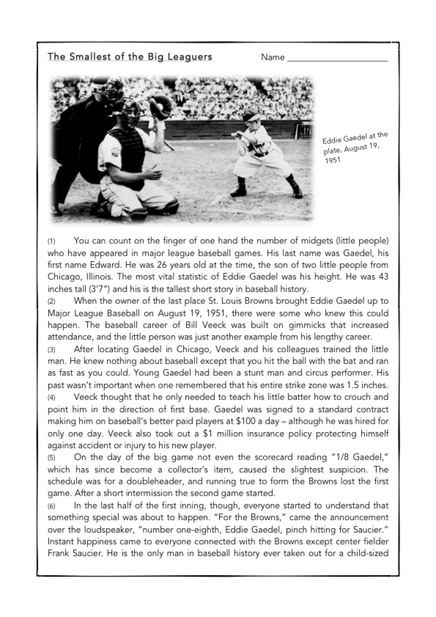 Strange And Amazing Sports Reading Comprehension Passages And 
