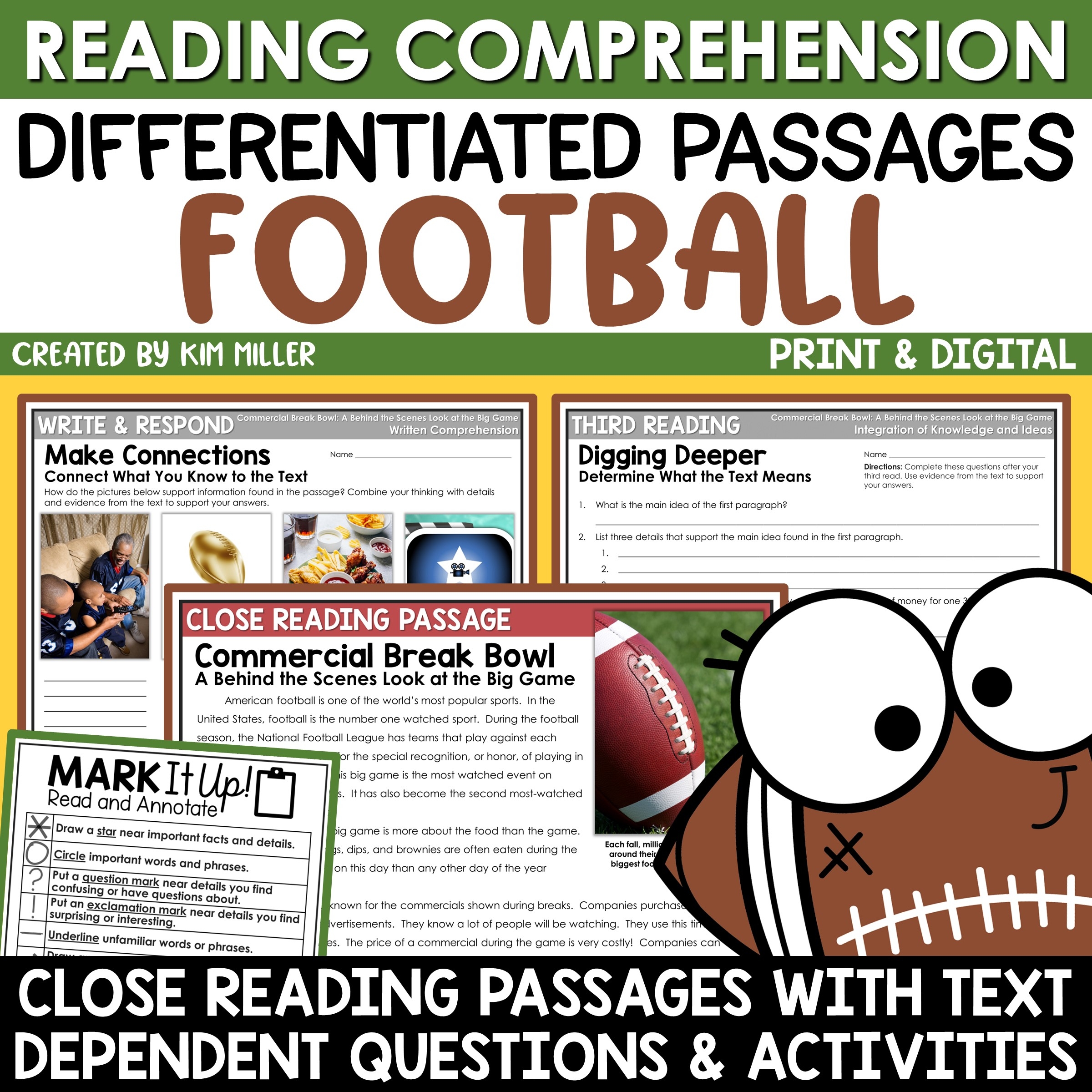 Super Bowl 2024 Football Reading Comprehension Passages Questions Close Reading A Love Of Teaching Kim Miller