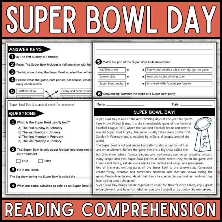 Super Bowl Day Reading Comprehension Passage U0026 Questions February Read Aloud Activities Made By Teachers