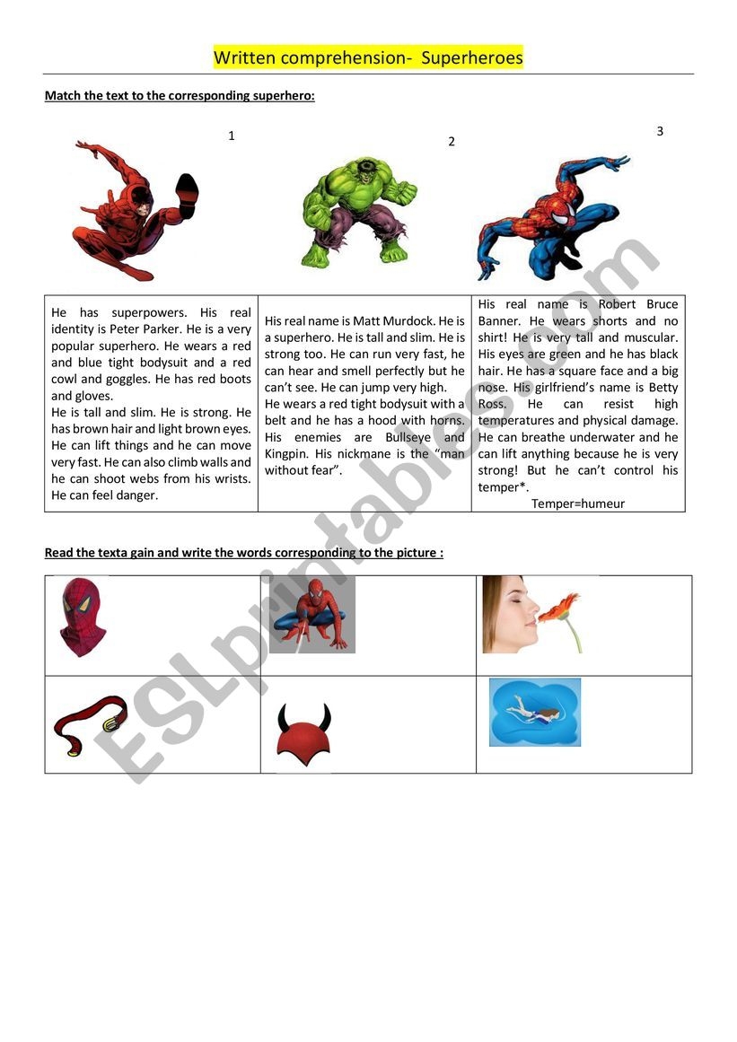 Superhero Reading Comprehension Worksheets