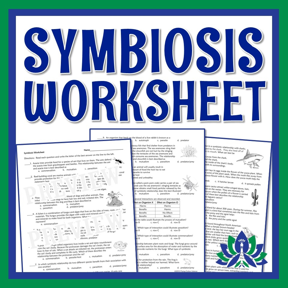 Symbiosis Worksheet Flying Colors Science