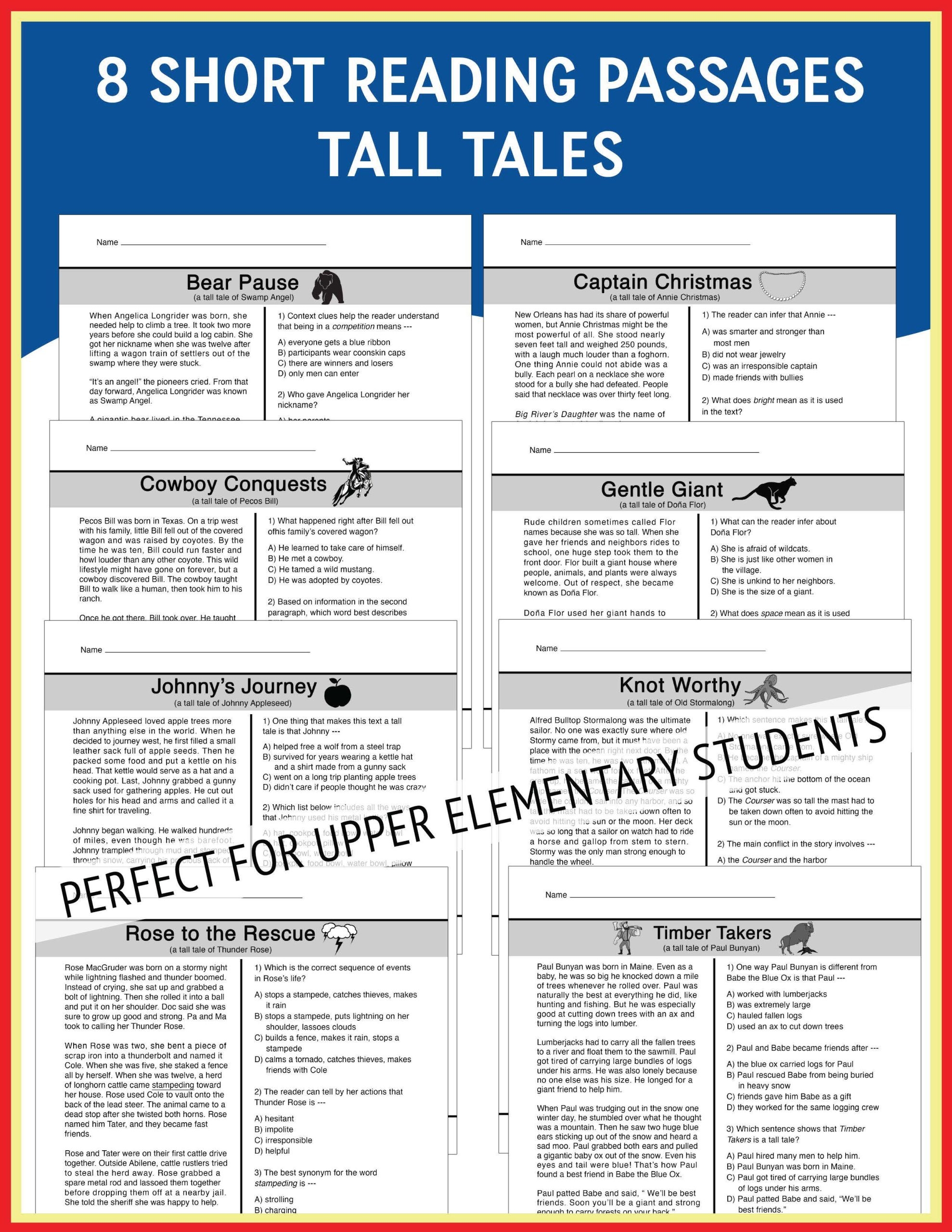 Tall Tale Reading Comprehension Worksheet teacher Made Worksheets Library