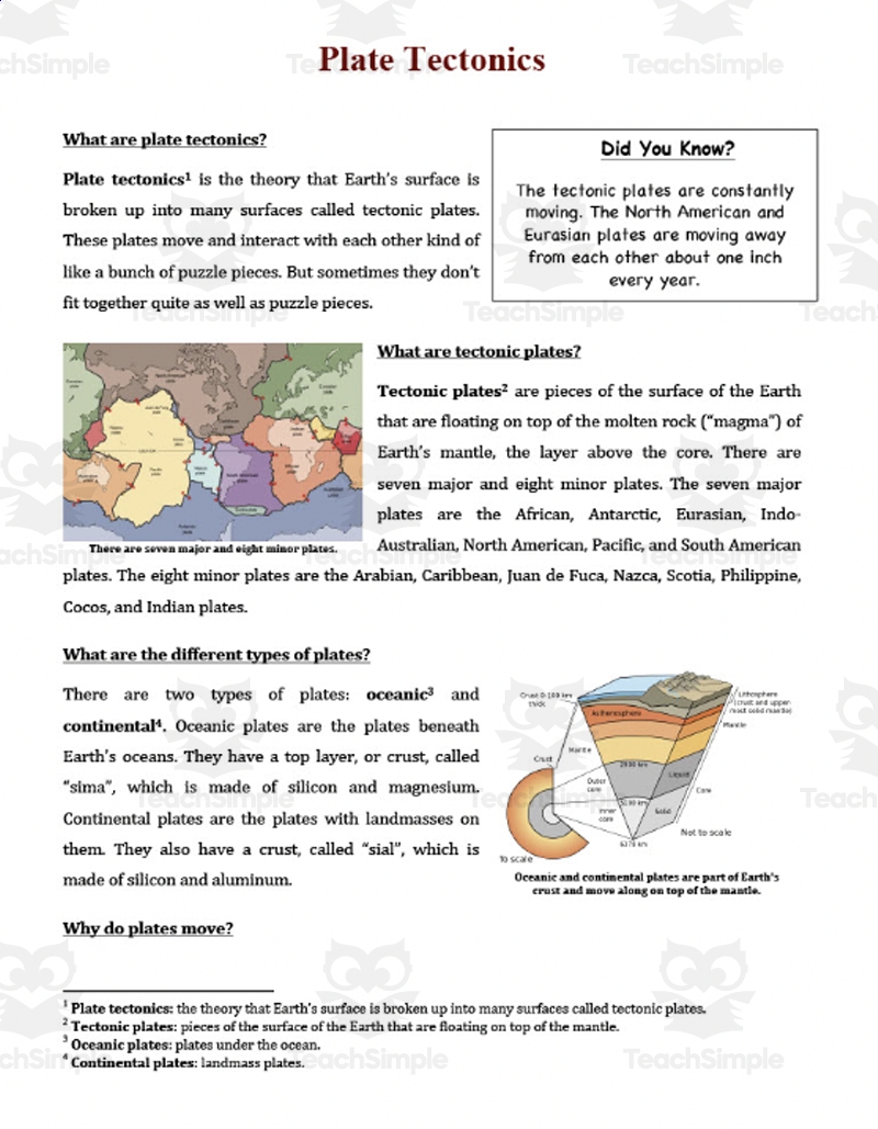 Tectonic Plates Digital Science Reading Article Grades 5 7