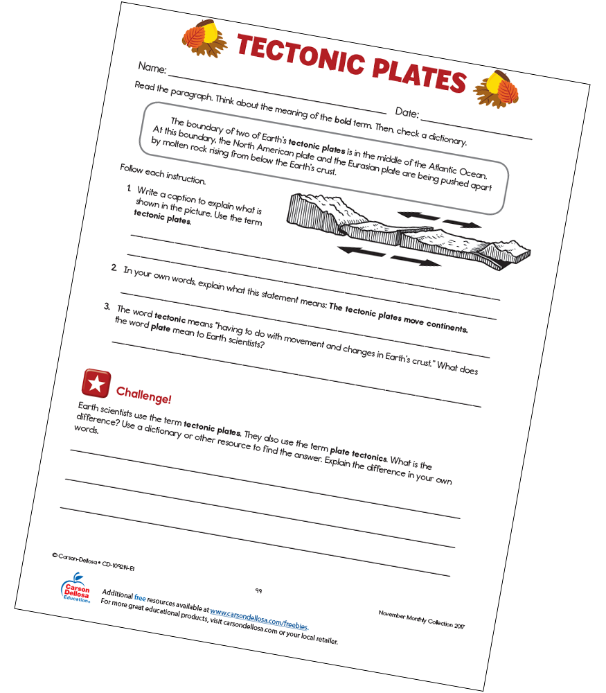 Tectonic Plates Free Printable Carson Dellosa Worksheets Library