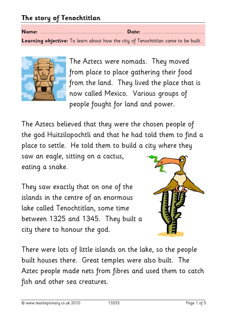 Tenochtitlan Comprehension Tasks Aztecs KS2 History Teachit
