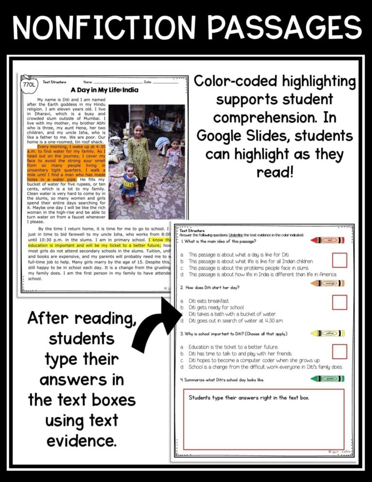 Text Structure Nonfiction Reading Passages Worksheets Anchor Chart RI 4 5 RI4 5