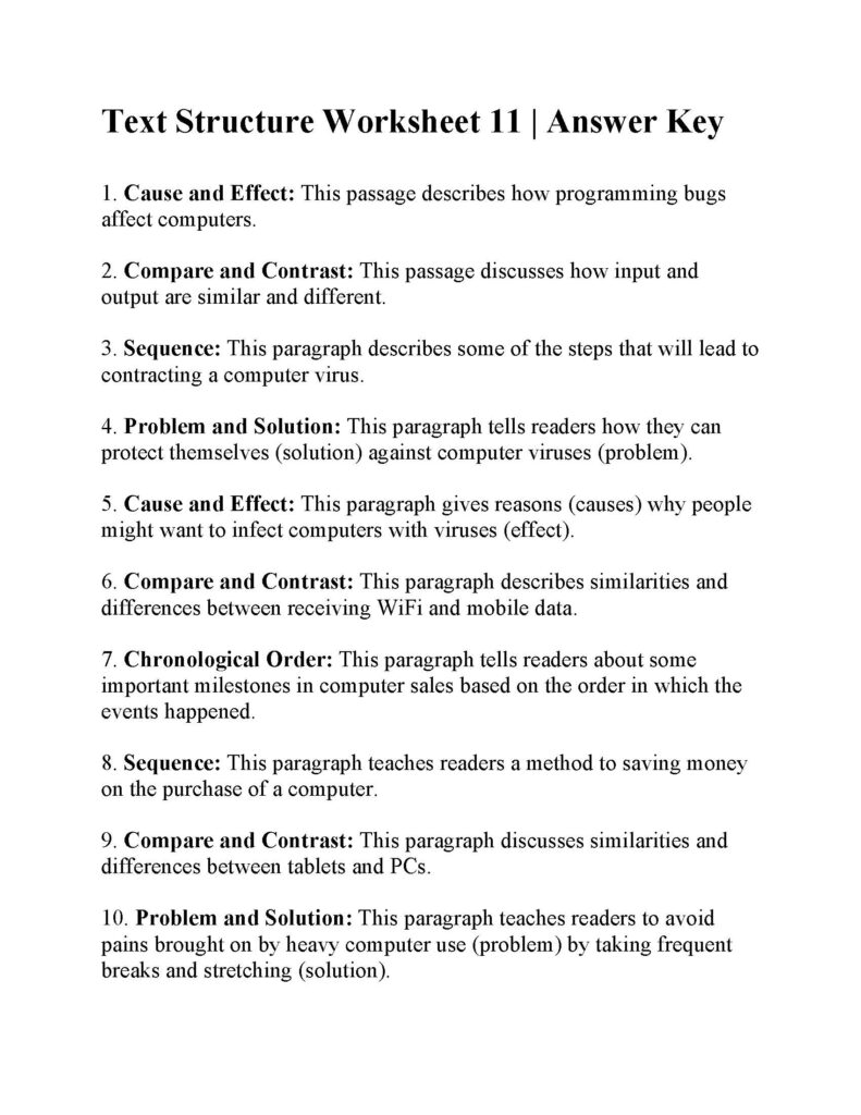 READING COMPREHENSION WORKSHEETS ANSWER KEY visual data 5