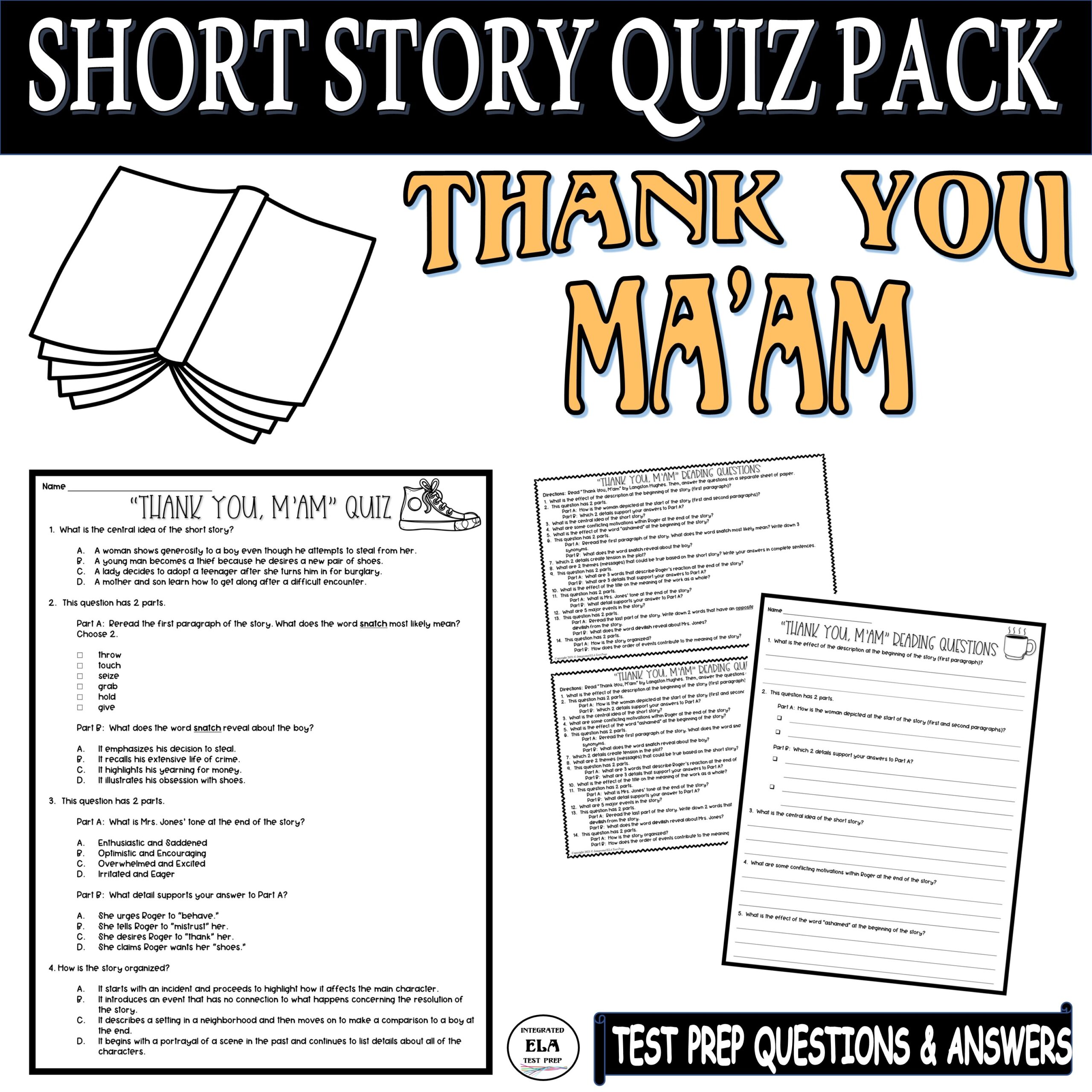 Thank You Ma am Quiz Langston Hughes Short Stories Reading 