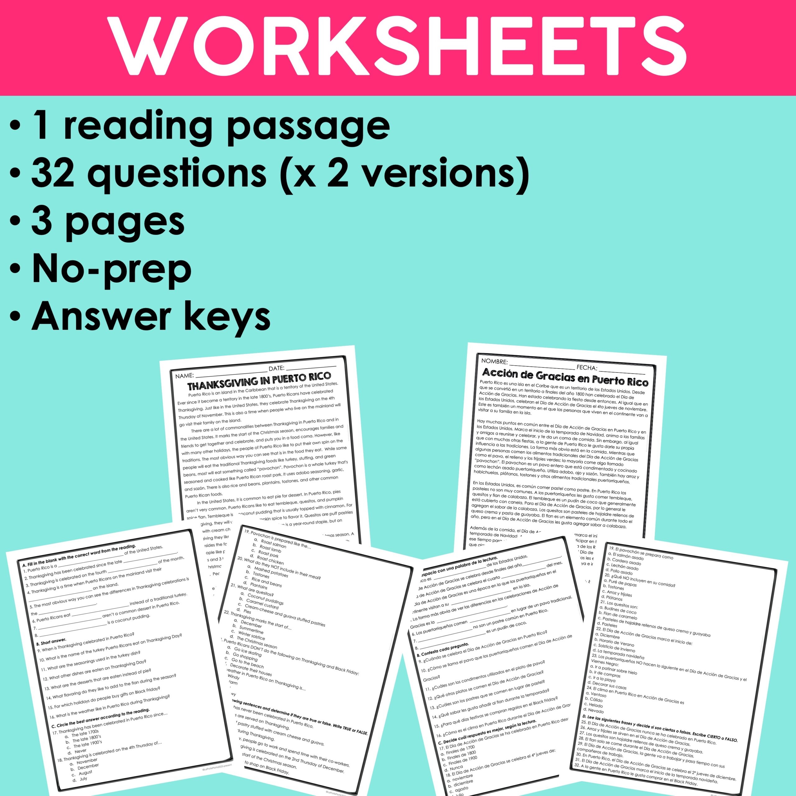 Puerto Rico Reading Comprehension Worksheets