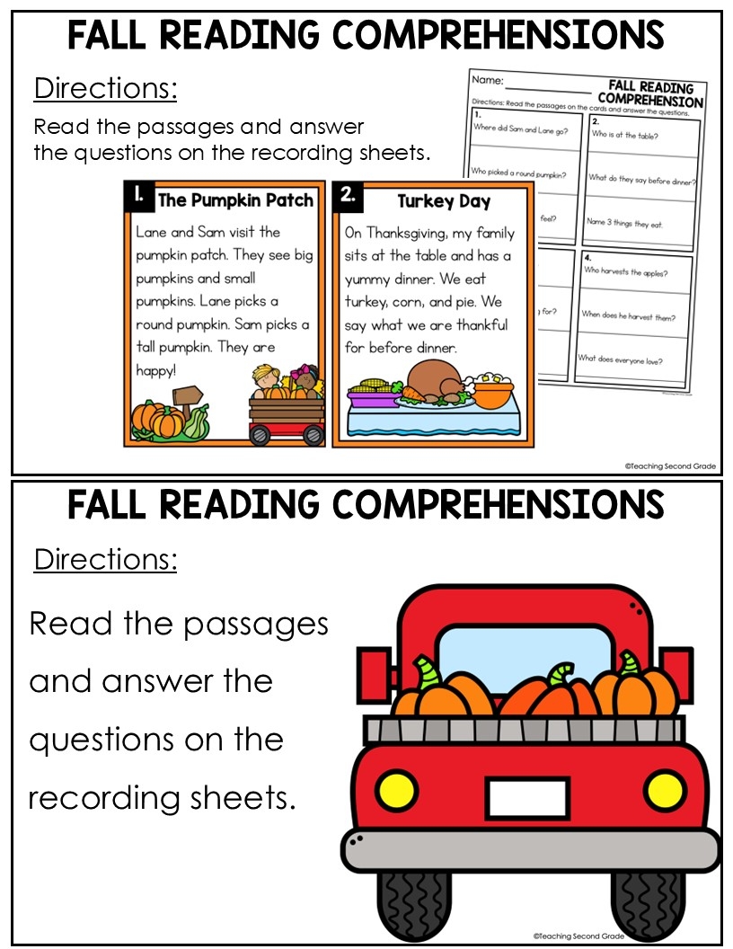 Thanksgiving Reading Comprehension Center For 1st And 2nd Grade Fun Literacy Teaching Second Grade