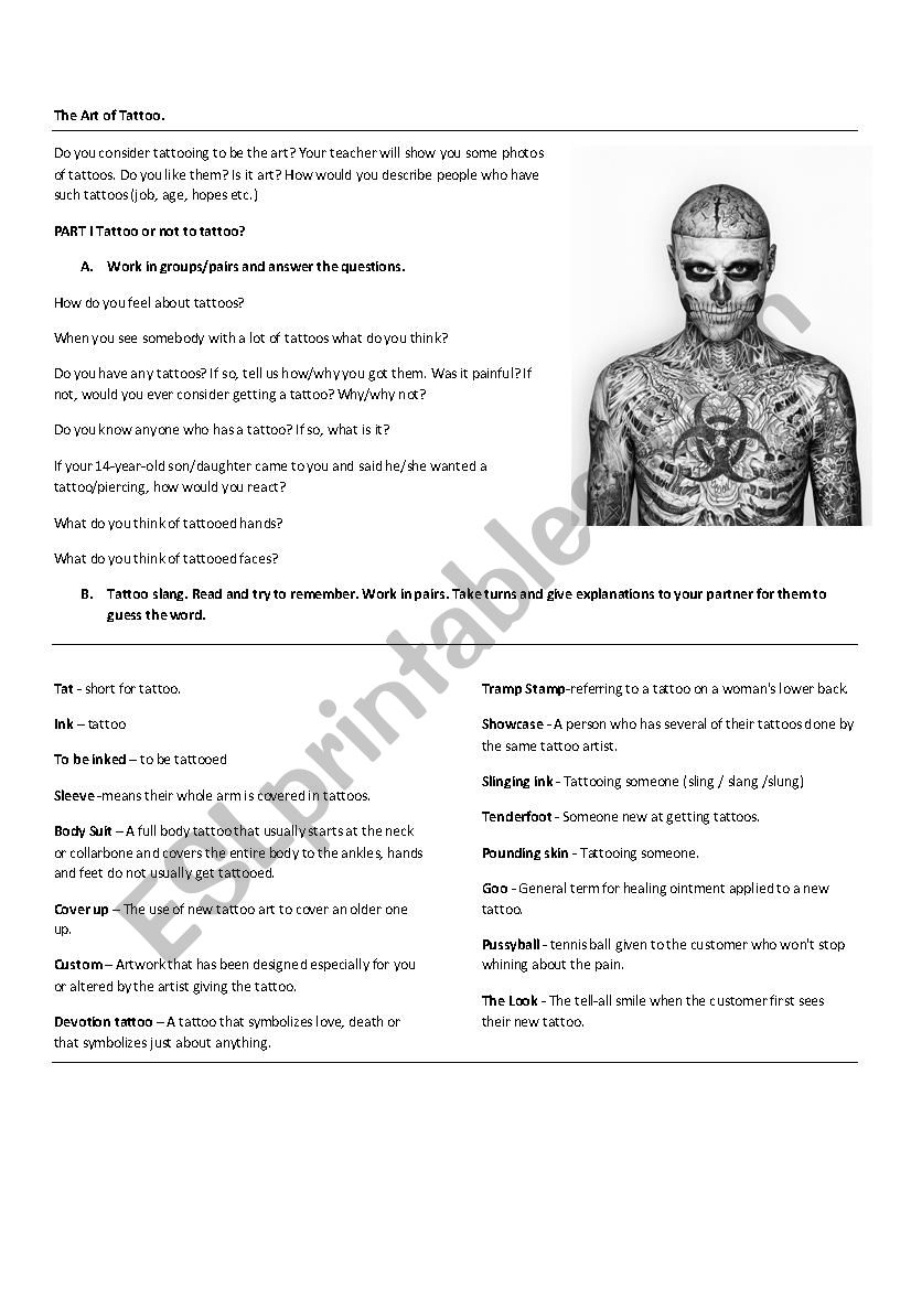 The Art Of Tattoo Part 1 Tattoo Or Not To Tattoo ESL 