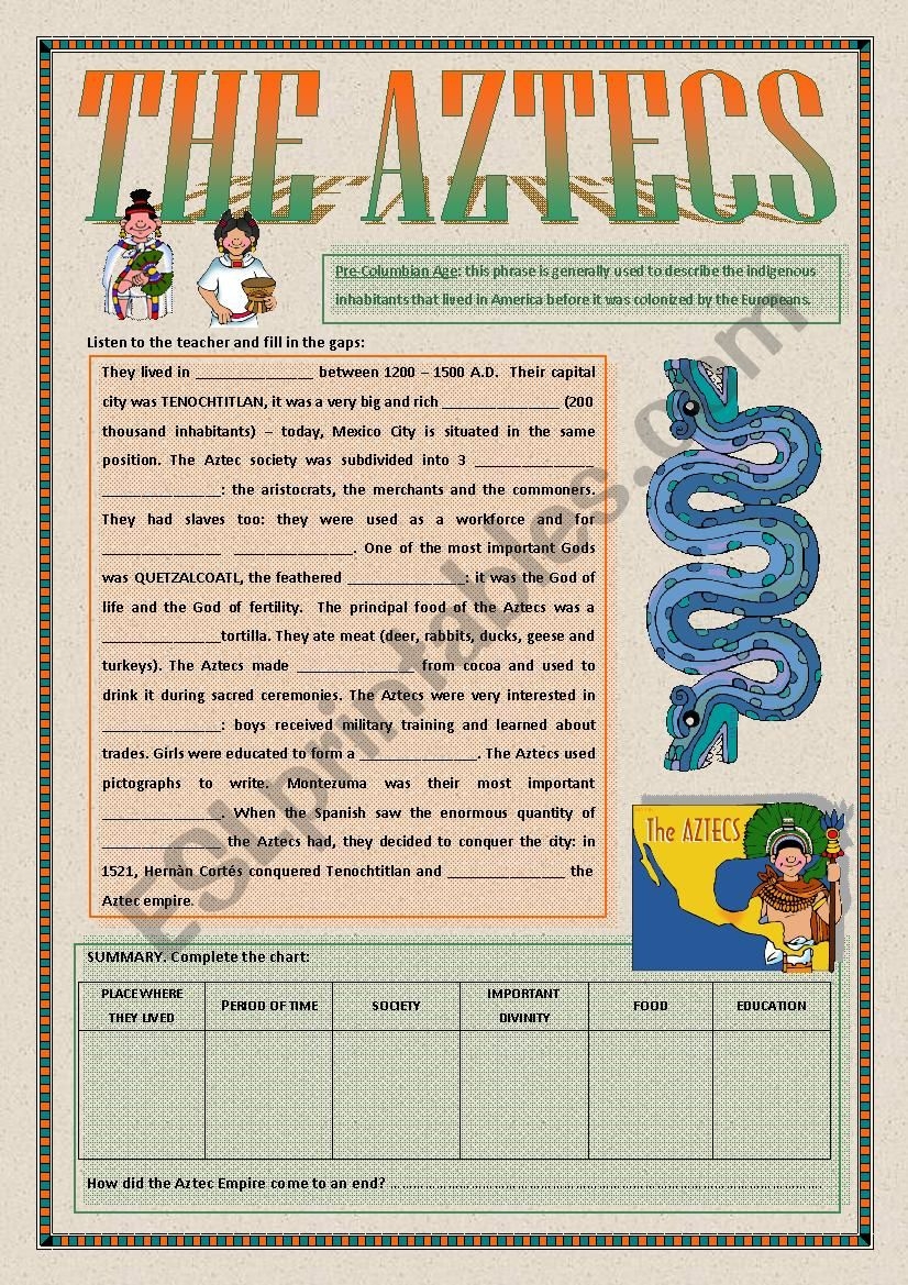 The Aztecs ESL Worksheet By Alex076