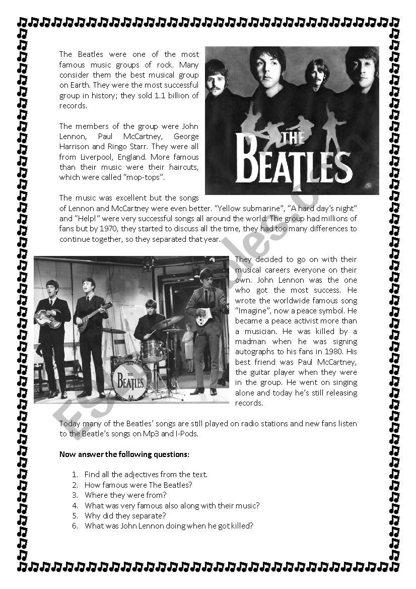 The Beatles ESL Worksheet By Davidzgz
