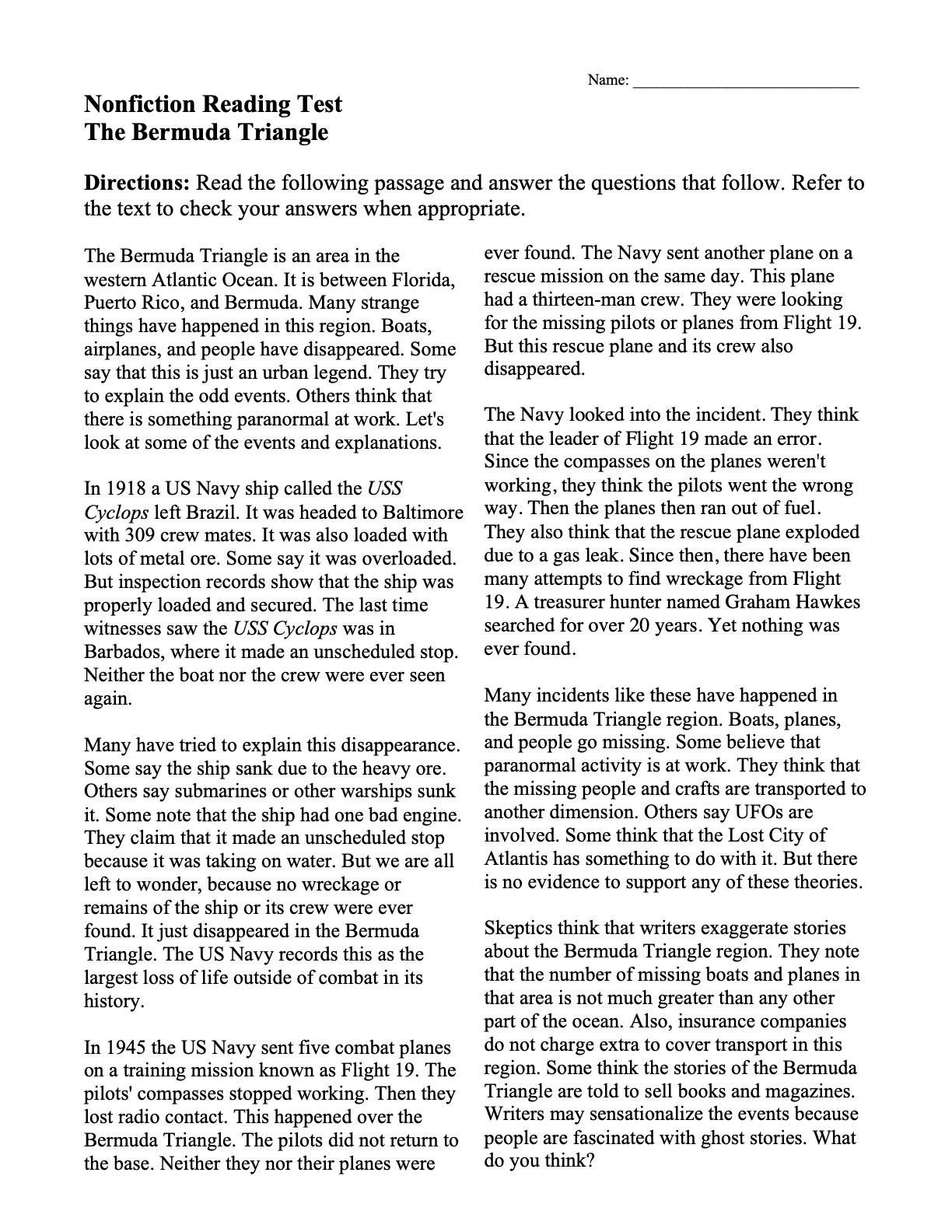 Puerto Rico Reading Comprehension Worksheets Pdf