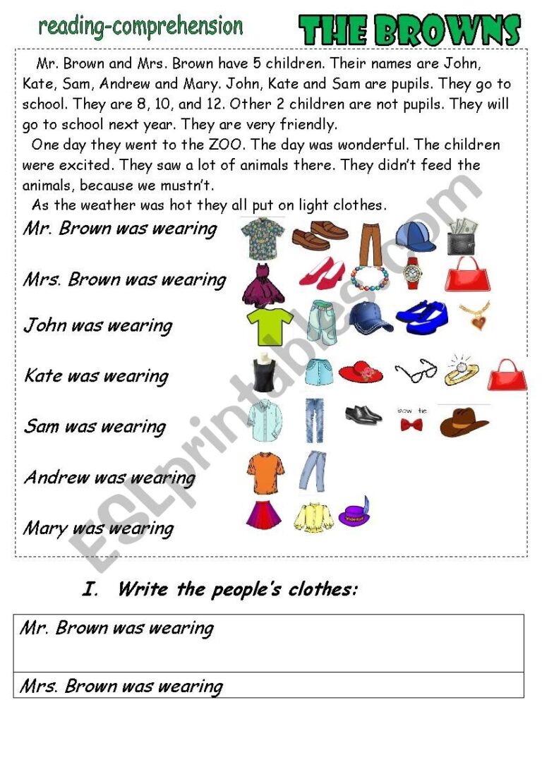 The Browns Reading comprehension Clothes ESL Worksheet By Nurikzhan