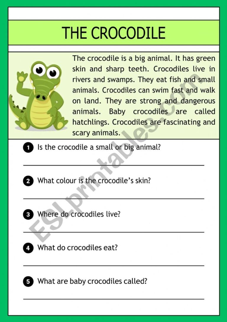 The Crocodile Reading Comprehension ESL Worksheet By Demeter2023