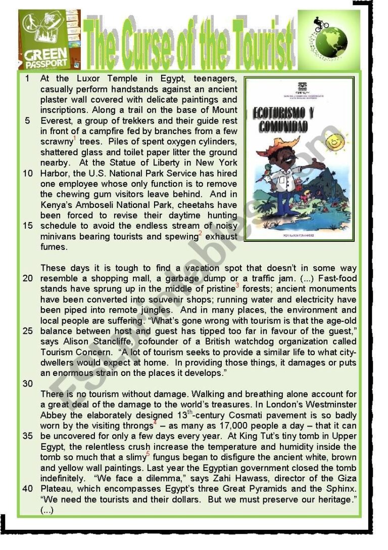 The Curse Of The Tourist Reading ESL Worksheet By Karagozian