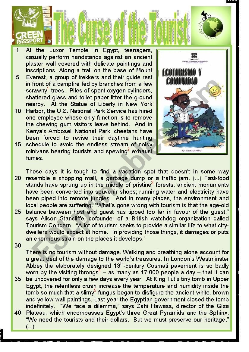 The Curse Of The Tourist Reading ESL Worksheet By Karagozian