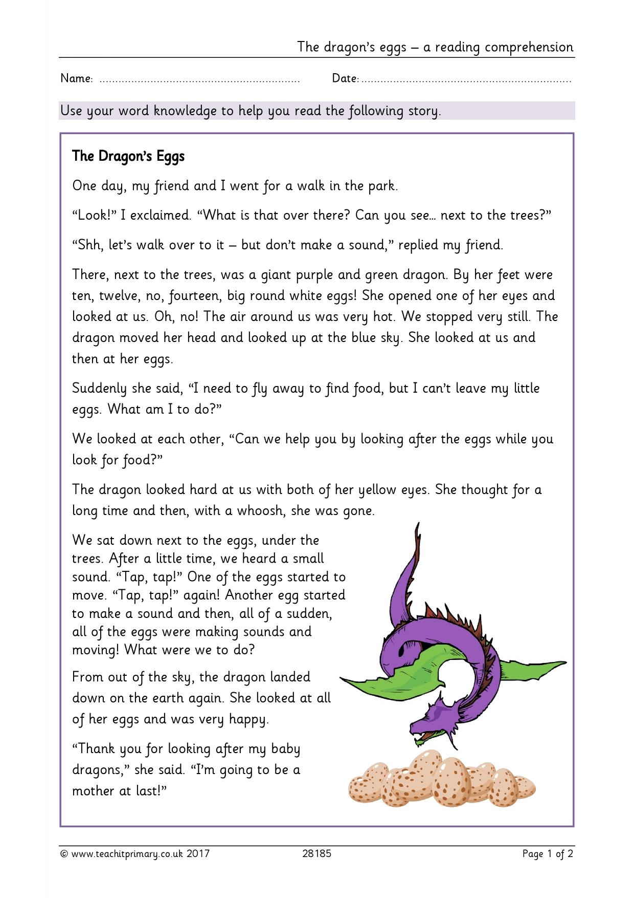 Reading Comprehension Year 2 Worksheets Uk