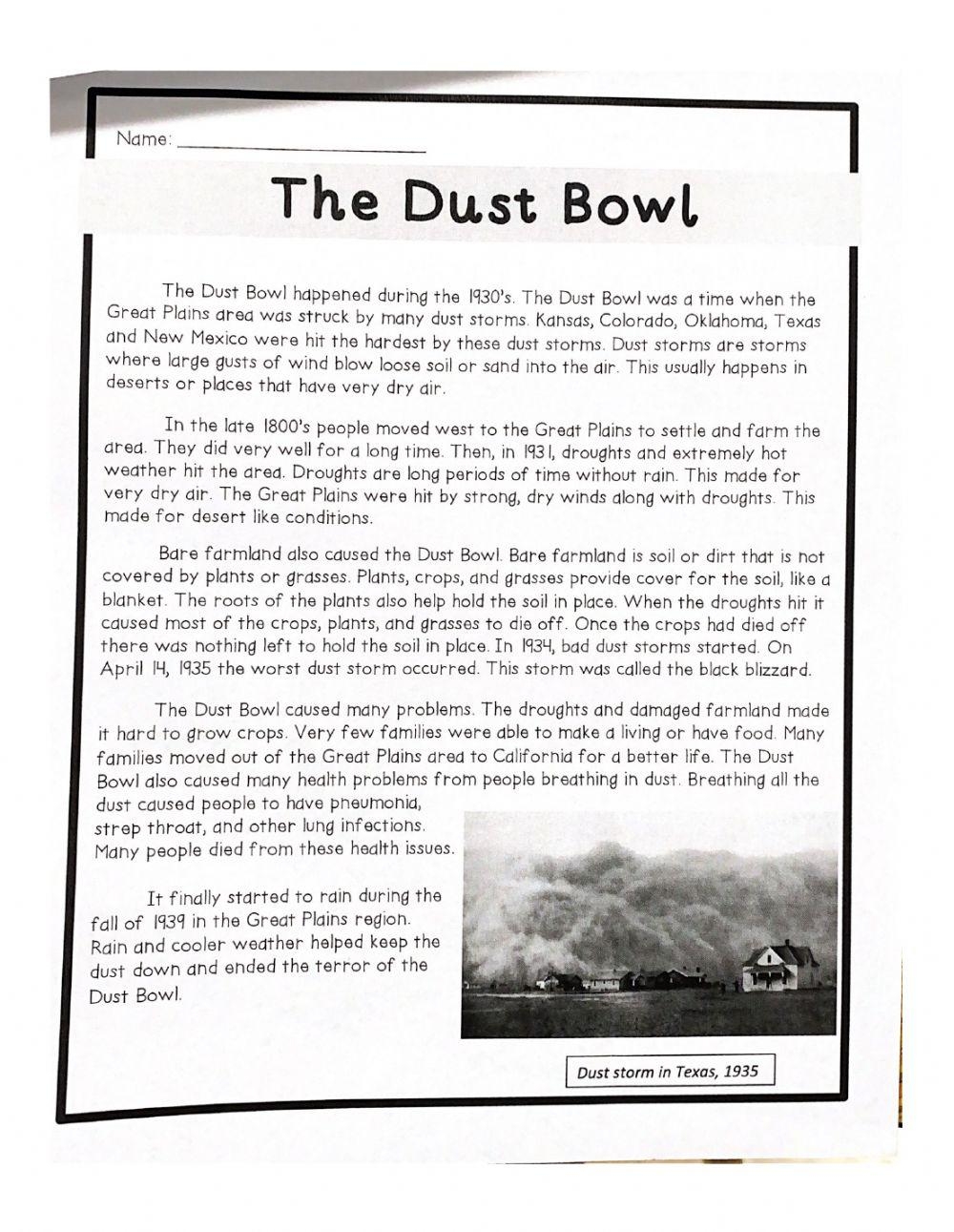The Dust Bowl Timeline Online Exercise For Live Worksheets Worksheets Library
