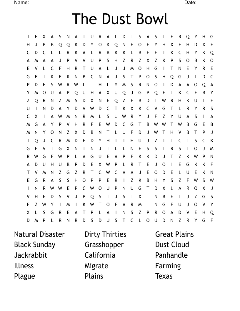 The Dust Bowl Word Search WordMint