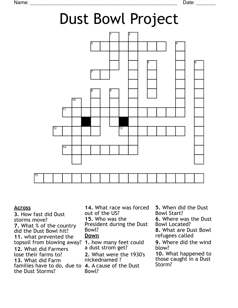 The Dust Bowl Word Search WordMint
