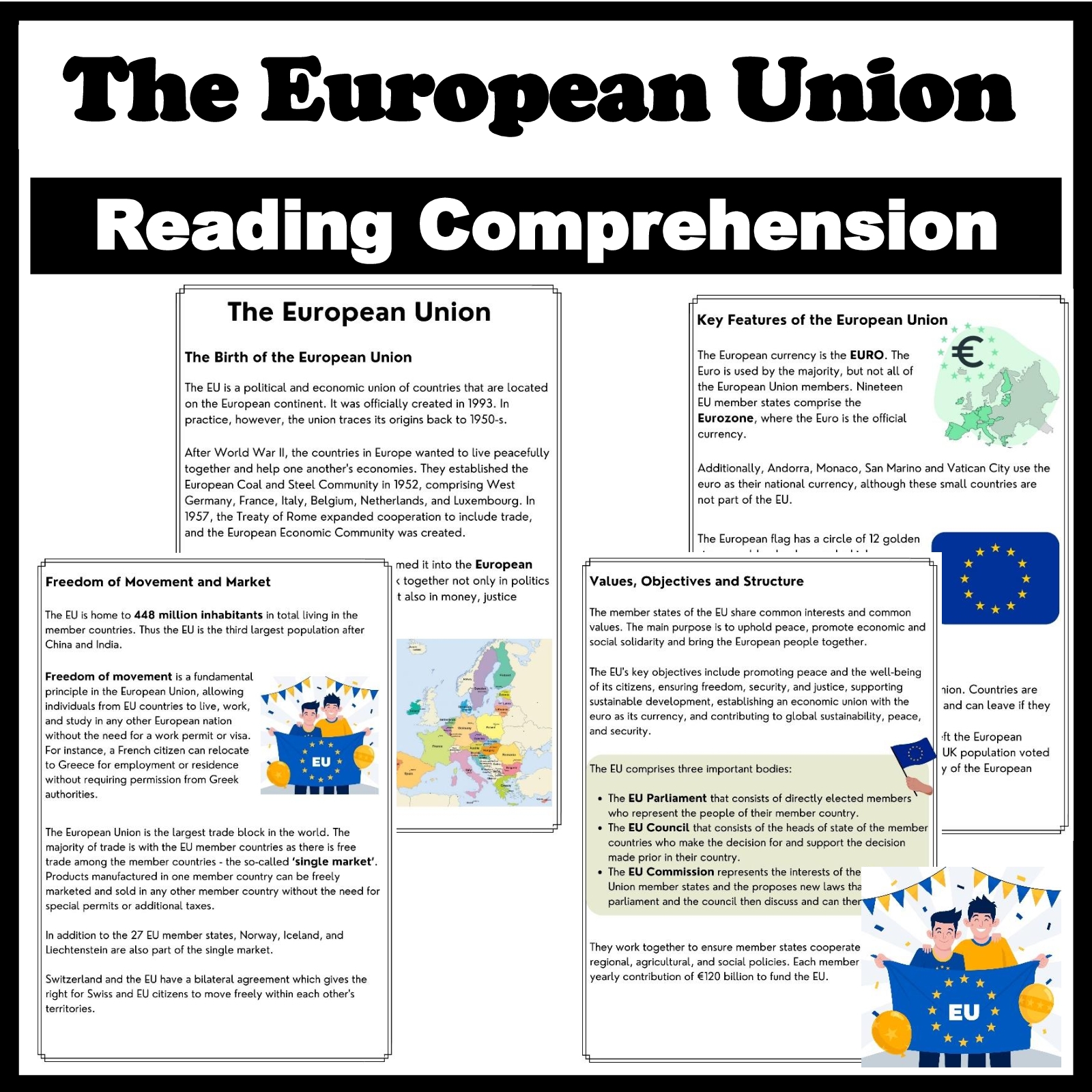 The European Union Reading Comprehension With Worksheets Word Bank And Key Made By Teachers