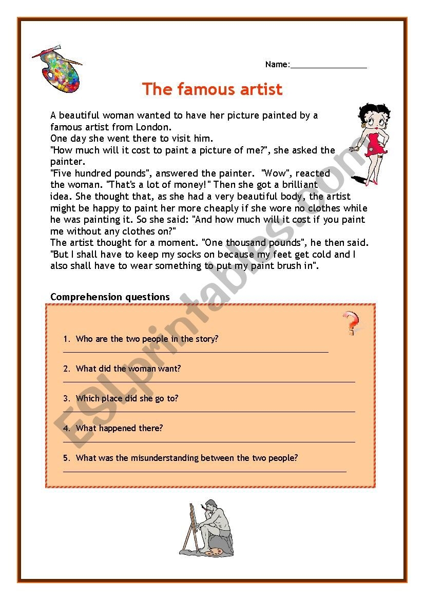 Reading Comprehension Worksheets Artists